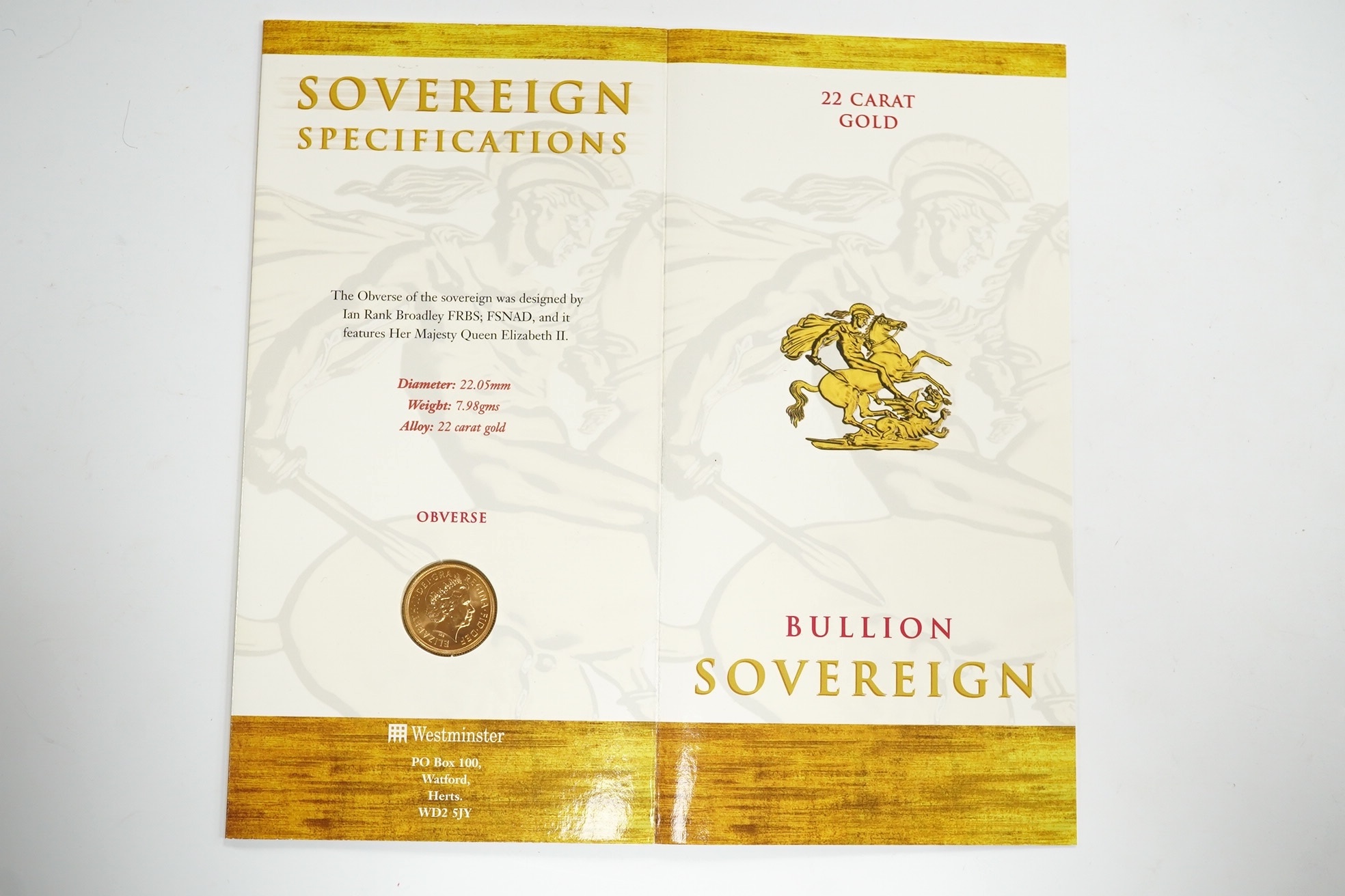 British gold coins, QEII 2000 bullion sovereign, BUNC, Westminster carded